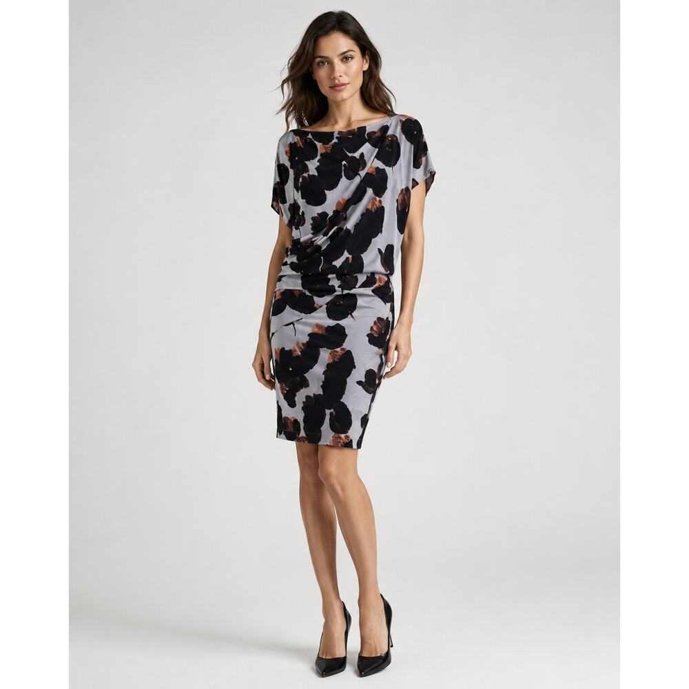 AllSaints Spitalfields Floral Silk Dress Dolman‎ Sleeve Bodycon Gray Sz 4